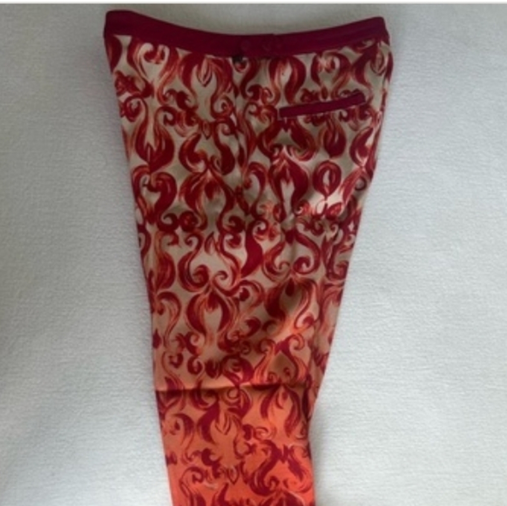 True Royal Ombre Brocade Pants Red Orange Flame Print Pants - Picture 11 of 13